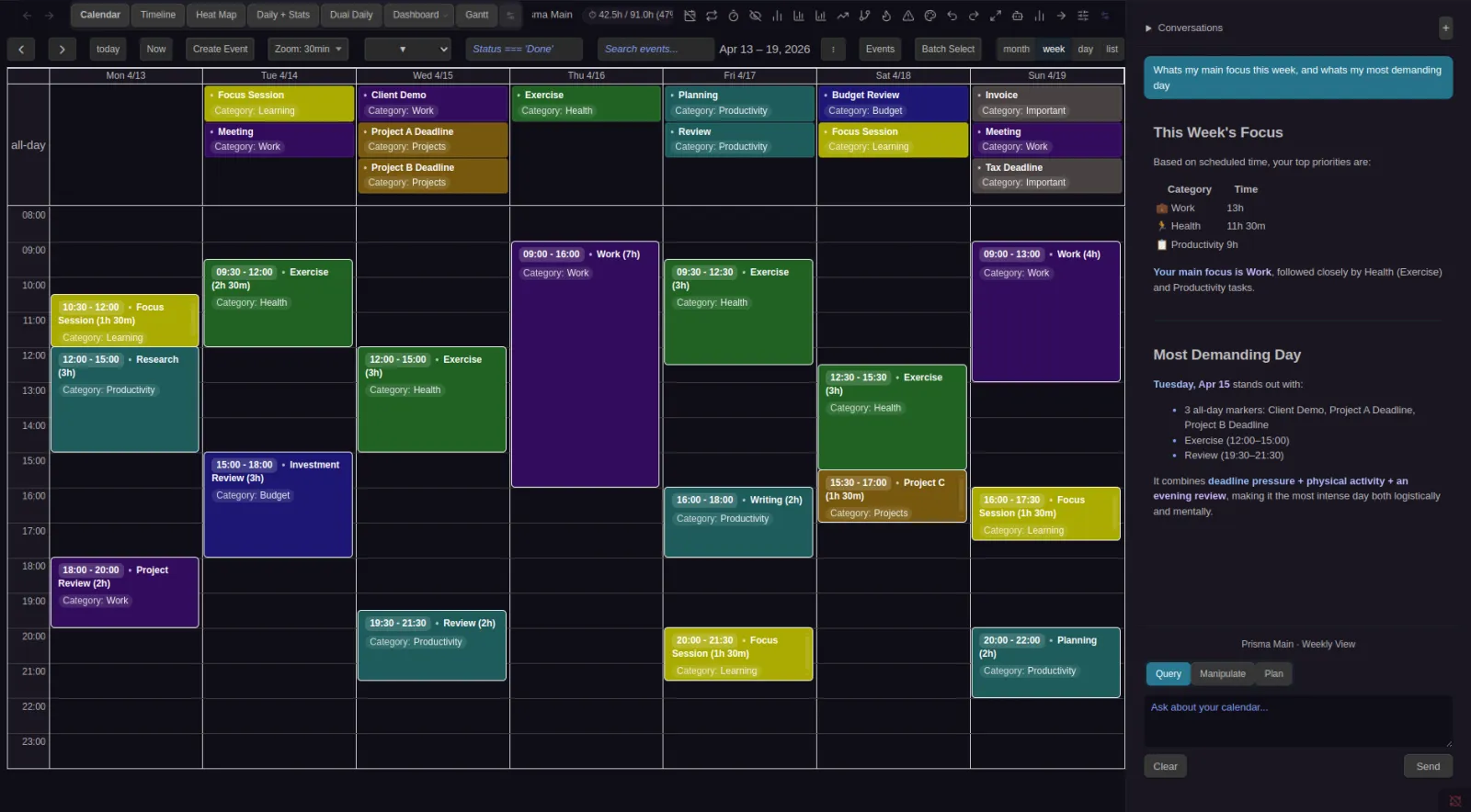 Prisma Calendar — AI Chat panel